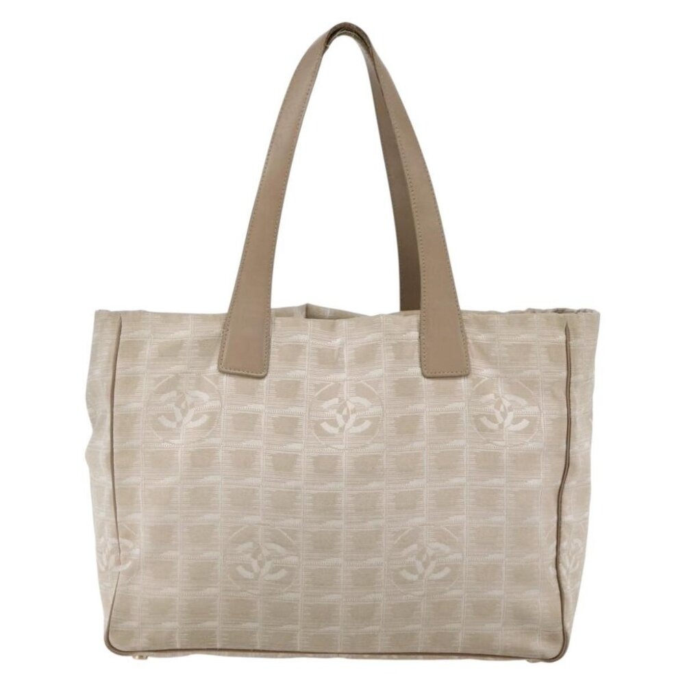 CHANEL New Travel Line Tote Bag Nylon Beige Gold CC Auth - Picture 2 of 16